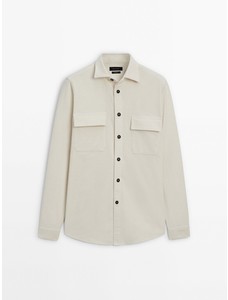 Вельветовая куртка-рубашка свободного кроя с карманами цвет: Бежевый