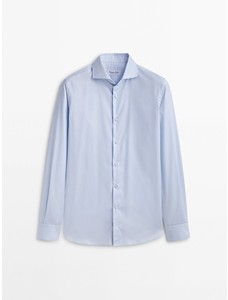Немнущаяся рубашка облегающего кроя из рельефной ткани цвет: Небесно-голубой