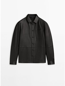 Черная рубашка из кожи наппа с нагрудным карманом цвет: Черный