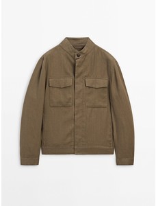 Куртка из 100% льна с карманами цвет: Светлый хаки
