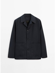 Куртка из 100% льна с пуговицами цвет: Темно-синий