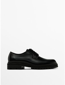 Черные кожаные туфли на рифленой подошве цвет: Черный