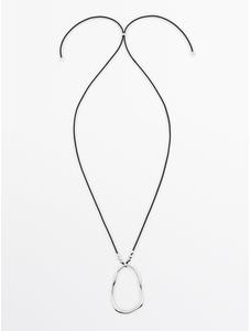 Leather cord necklace with asymmetric piece цвет: Серебряный