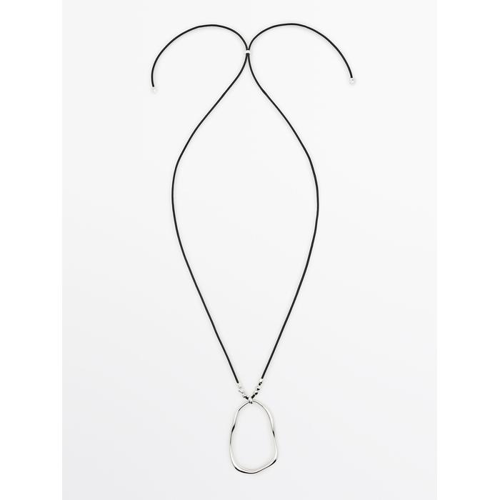 Leather cord necklace with asymmetric piece цвет: Серебряный