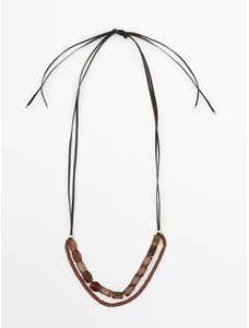 Double cord stone necklace leather цвет: Гранатовый