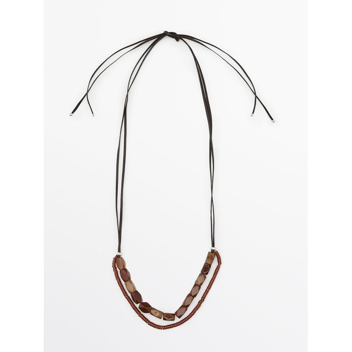 Double cord stone necklace leather цвет: Гранатовый