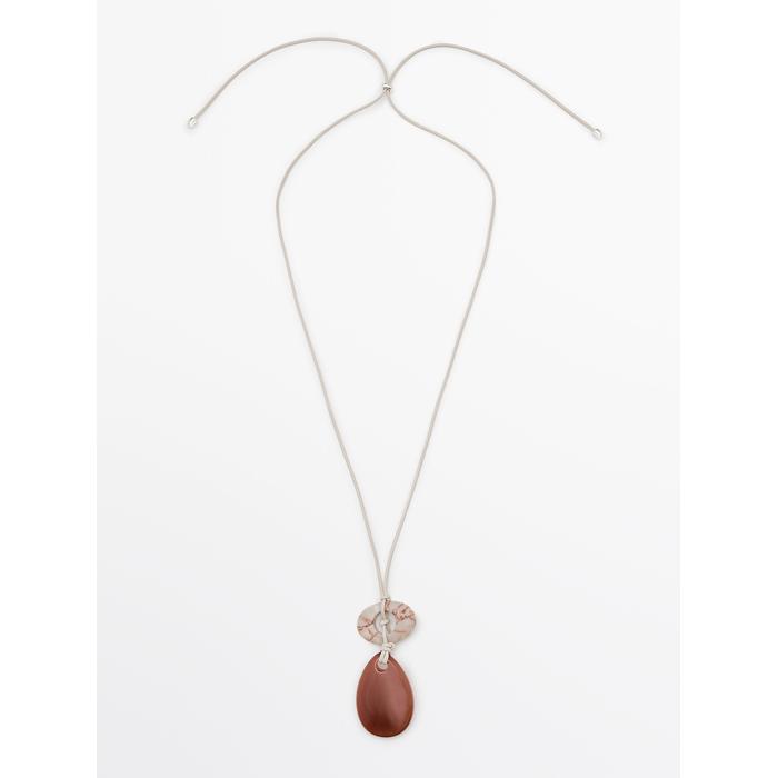 Leather cord necklace with stones цвет: Жемчужно-серый