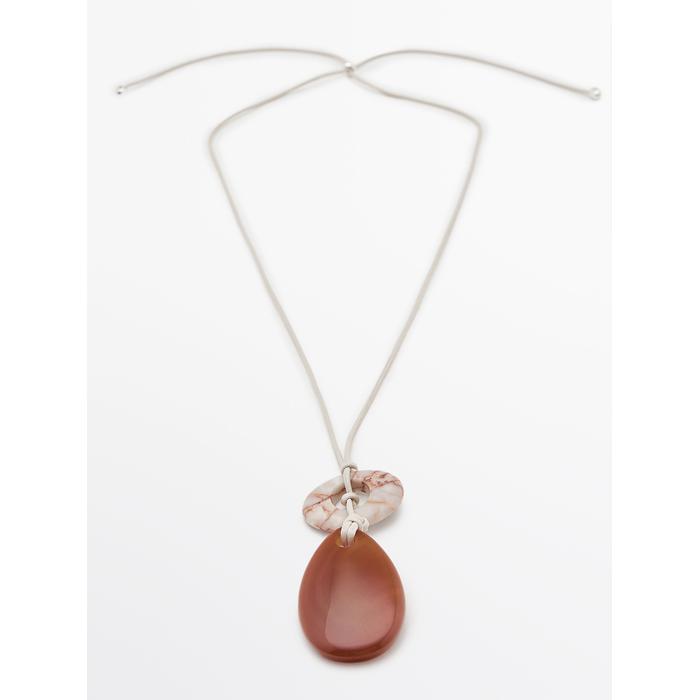 Leather cord necklace with stones цвет: Жемчужно-серый