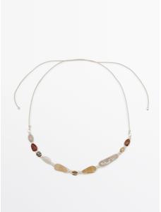 Leather cord belt with stones цвет: Жемчужно-серый