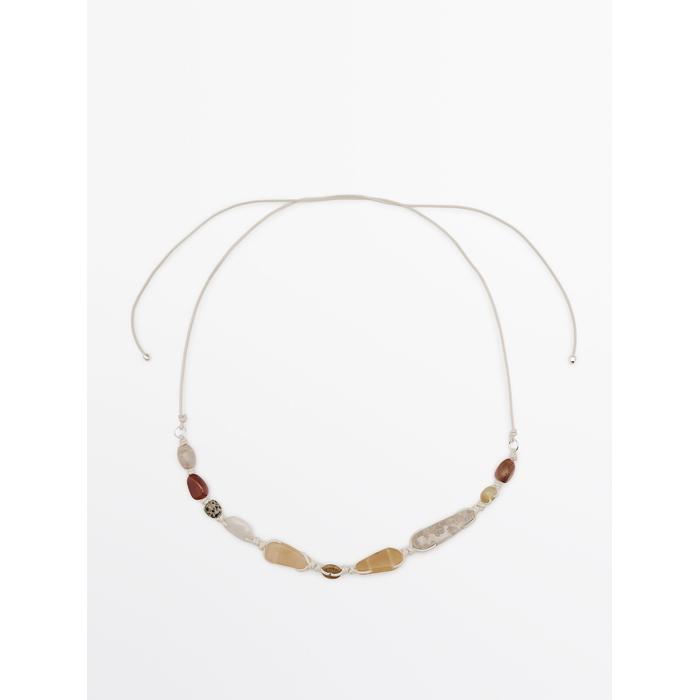 Leather cord belt with stones цвет: Жемчужно-серый