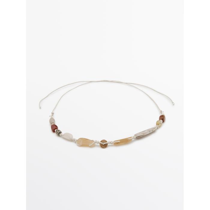 Leather cord belt with stones цвет: Жемчужно-серый
