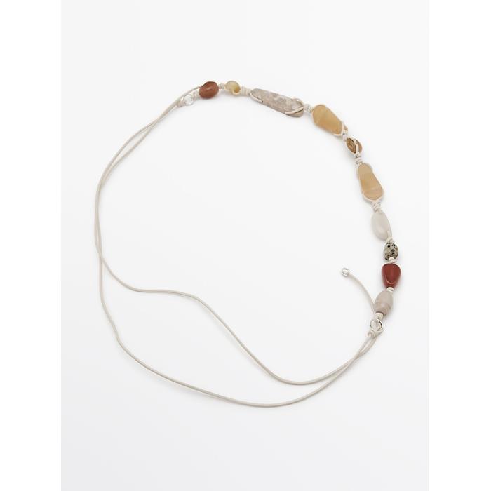Leather cord belt with stones цвет: Жемчужно-серый