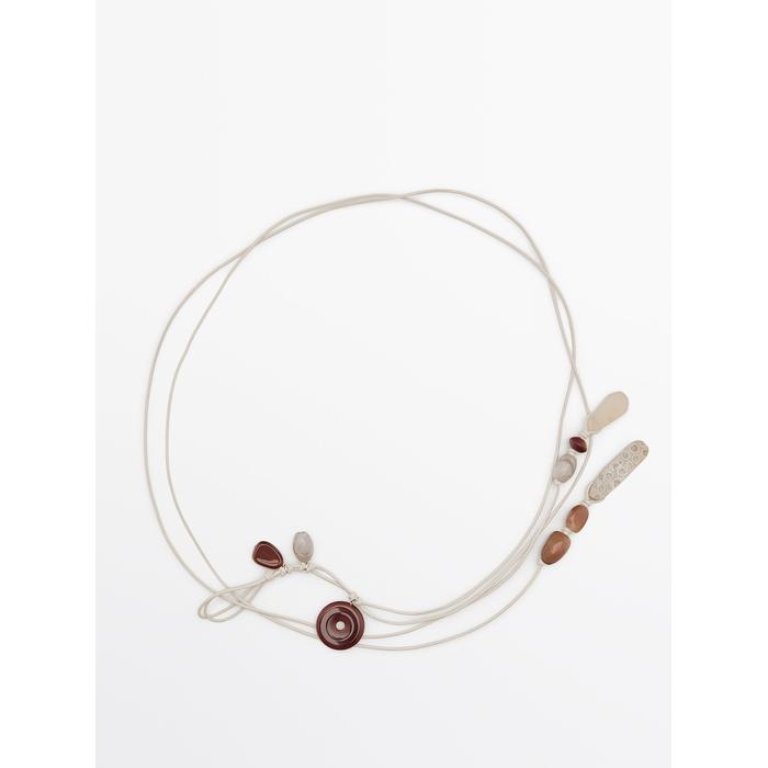 Misplaced-style leather cord belt with stones цвет: Жемчужно-серый