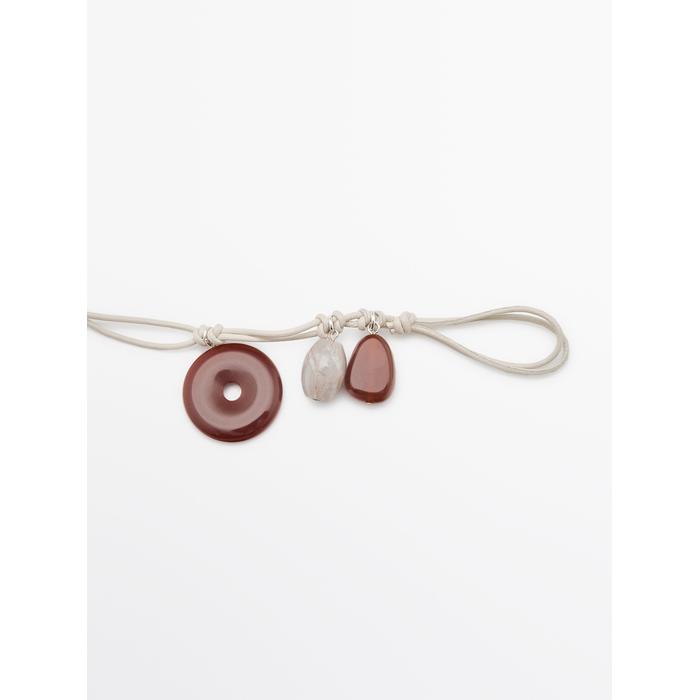 Misplaced-style leather cord belt with stones цвет: Жемчужно-серый