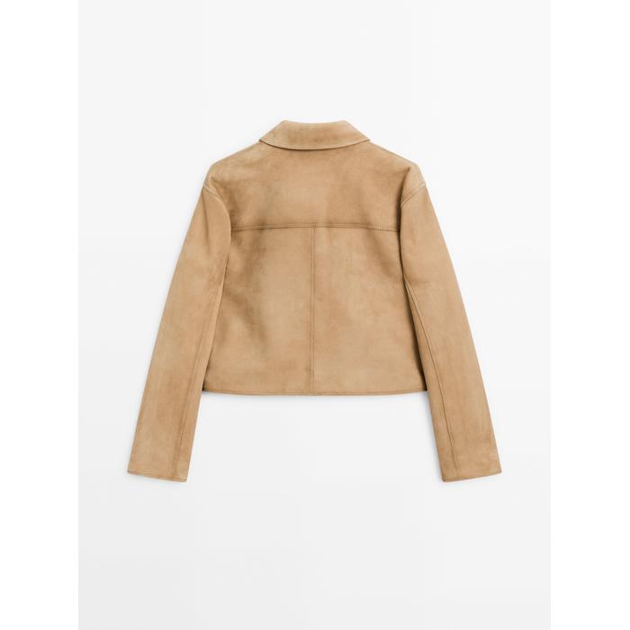 Short suede leather jacket with stitching цвет: Песочный
