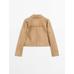 Short suede leather jacket with stitching цвет: Песочный