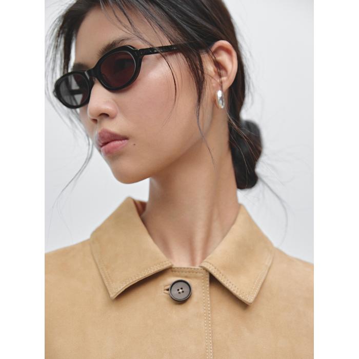 Short suede leather jacket with stitching цвет: Песочный