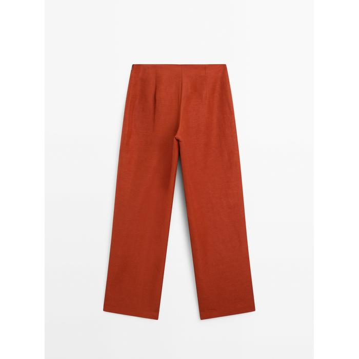Linen trousers with darts detail цвет: Терракотовый