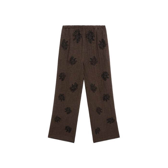 Fluid textured pants with embroidered detail цвет: Шоколадный