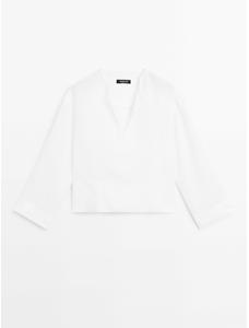 Mao collar open shirt 100% linen цвет: Белый