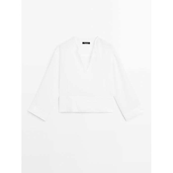 Mao collar open shirt 100% linen цвет: Белый