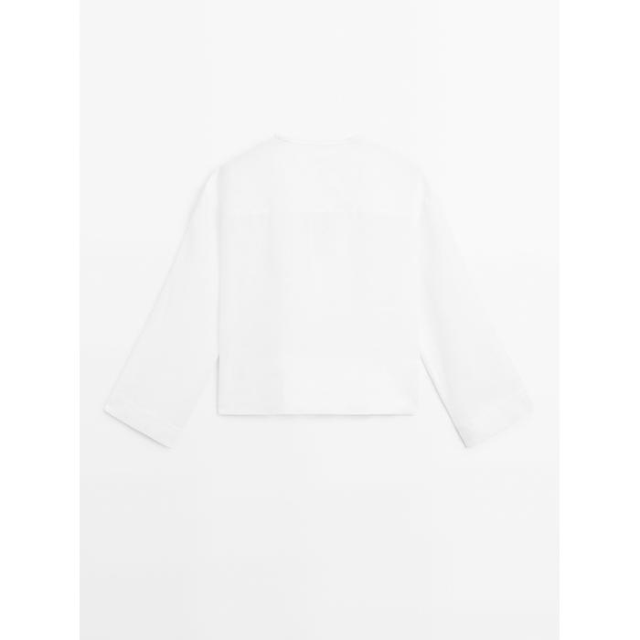 Mao collar open shirt 100% linen цвет: Белый