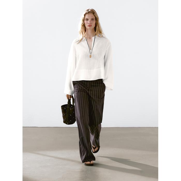 Mao collar open shirt 100% linen цвет: Белый