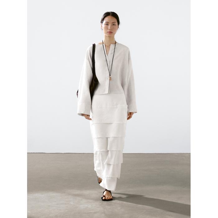 Fluid button-up shirt made 100% linen цвет: Натуральный, кремовый