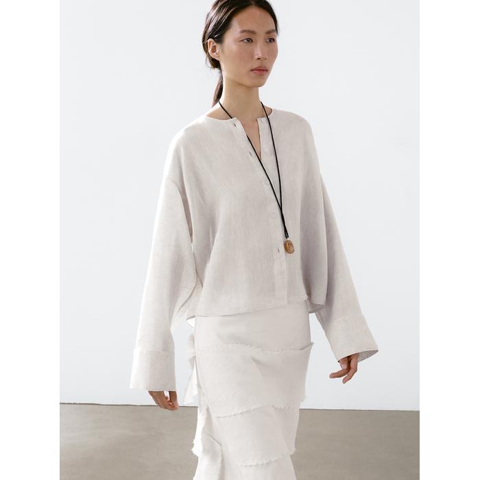 Fluid button-up shirt made 100% linen цвет: Натуральный, кремовый