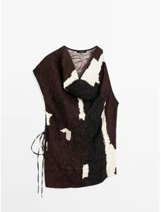 Top colour block knitted detail цвет: Шоколадный
