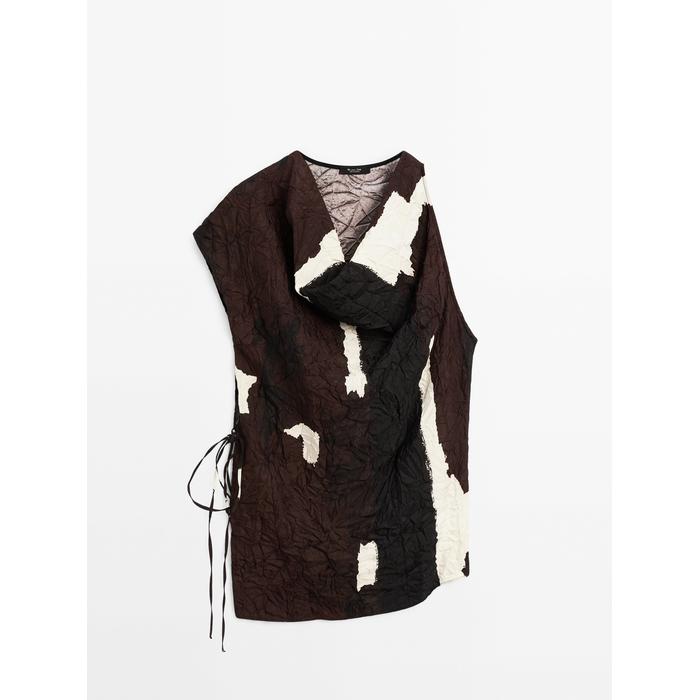 Top colour block knitted detail цвет: Шоколадный