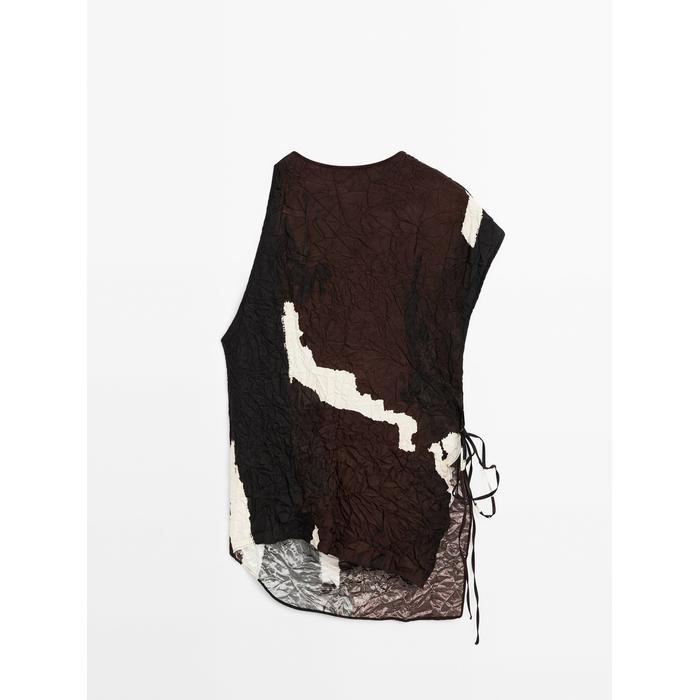 Top colour block knitted detail цвет: Шоколадный