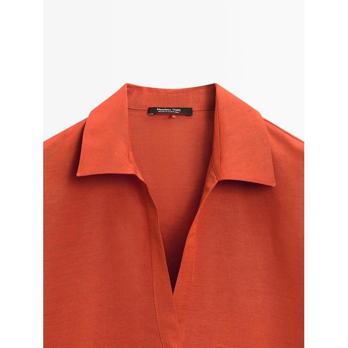 Polo neck blouse with linen цвет: Терракотовый