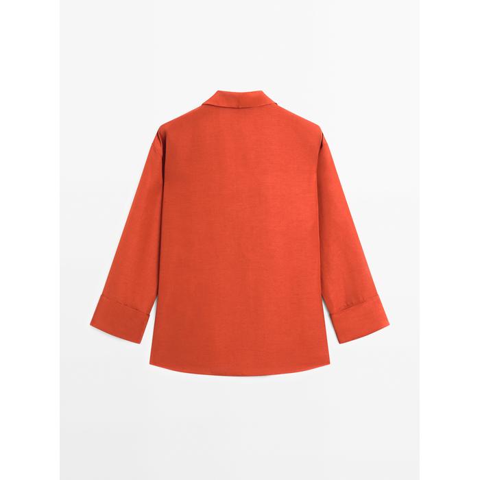 Polo neck blouse with linen цвет: Терракотовый