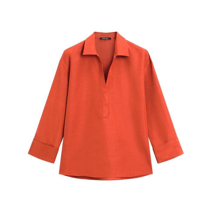 Polo neck blouse with linen цвет: Терракотовый