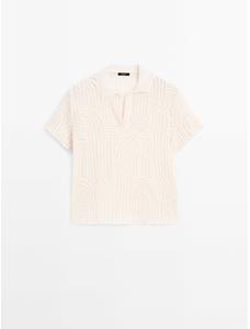 Openwork embroidered polo shirt цвет: Натуральный, кремовый
