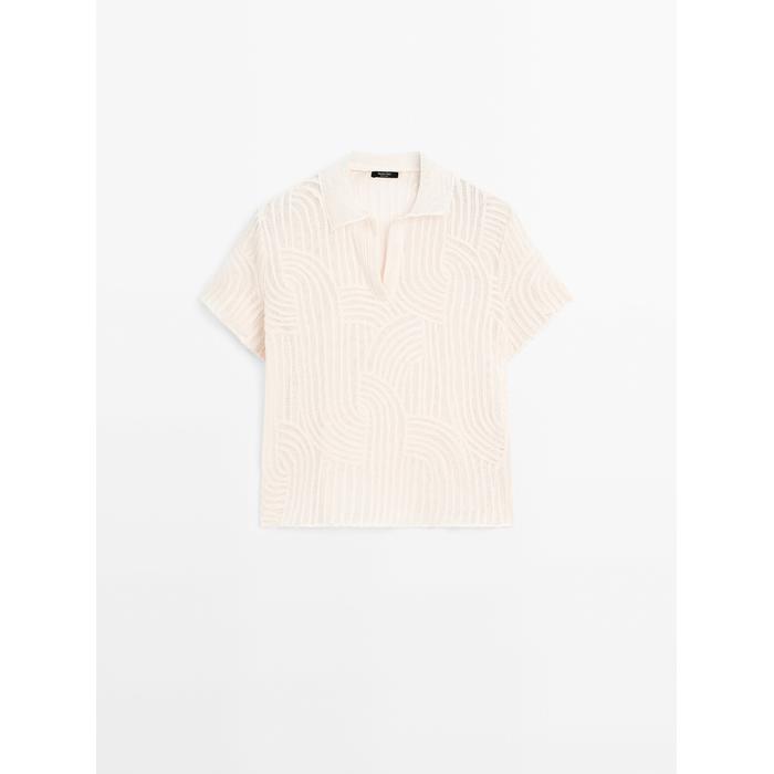 Openwork embroidered polo shirt цвет: Натуральный, кремовый