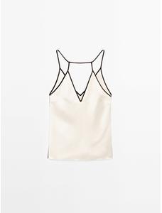 Satin halter top with vivid detail цвет: Натуральный, кремовый