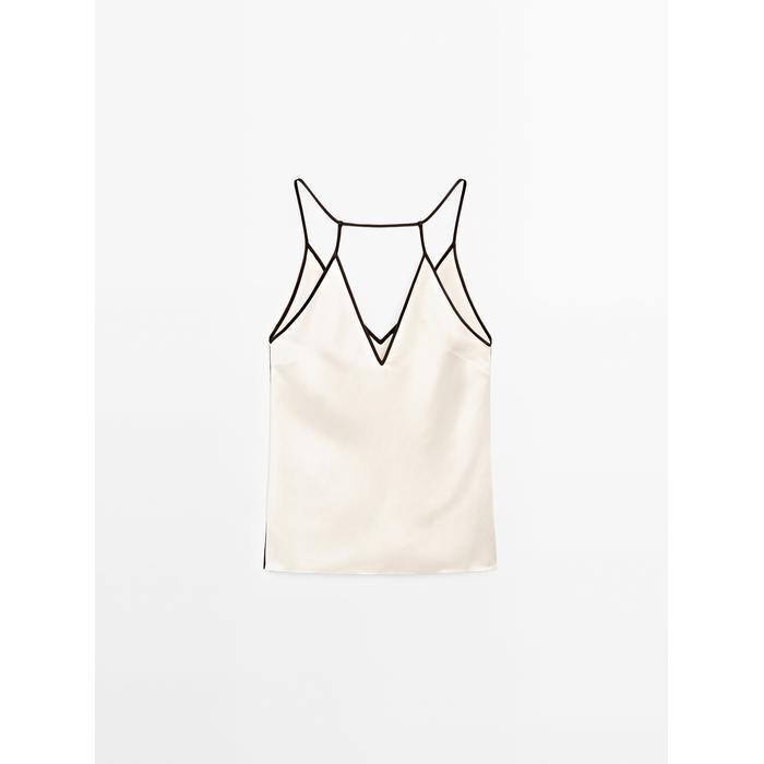 Satin halter top with vivid detail цвет: Натуральный, кремовый