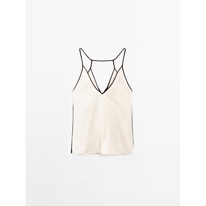 Satin halter top with vivid detail цвет: Натуральный, кремовый