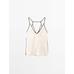 Satin halter top with vivid detail цвет: Натуральный, кремовый