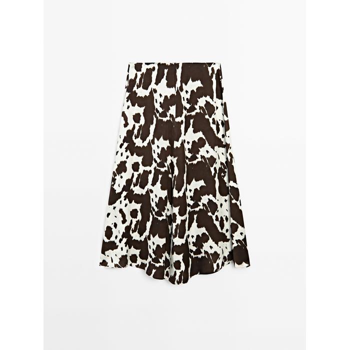 Midi flared skirt animal print цвет: Шоколадный