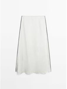 Satin midi skirt with piping detail цвет: Натуральный, кремовый
