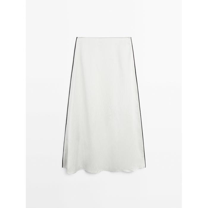 Satin midi skirt with piping detail цвет: Натуральный, кремовый