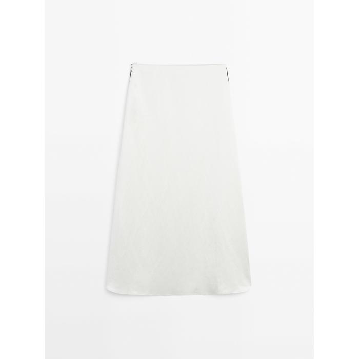 Satin midi skirt with piping detail цвет: Натуральный, кремовый