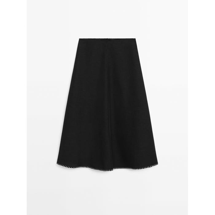 Midi skirt bottom stitch detail цвет: Черный