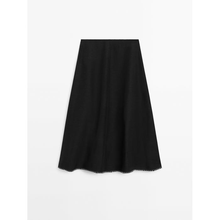 Midi skirt bottom stitch detail цвет: Черный