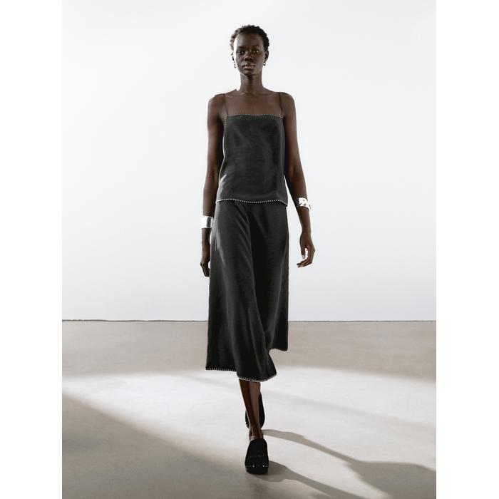 Midi skirt bottom stitch detail цвет: Черный