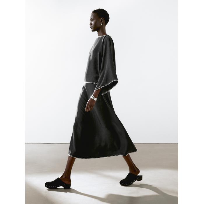 Midi skirt bottom stitch detail цвет: Черный
