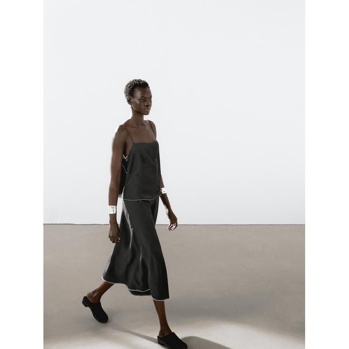 Midi skirt bottom stitch detail цвет: Черный